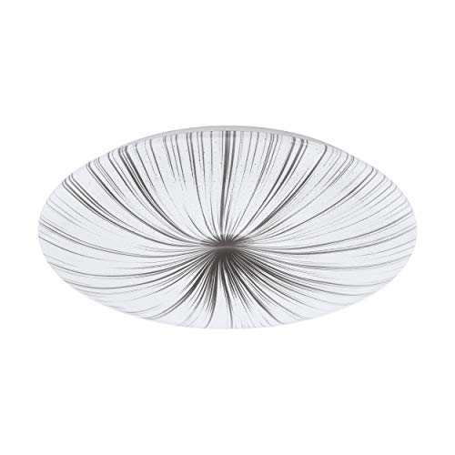 EGLO LED Deckenleuchte Nieves, Ø 51 cm, Kristalleffekt Deckenlampe aus Kunststoff und Metall, Wohnzimmerlampe in Weiß, Silber, Schlafzimmerlampe, LED Flurlampe Decke warmweiß von EGLO