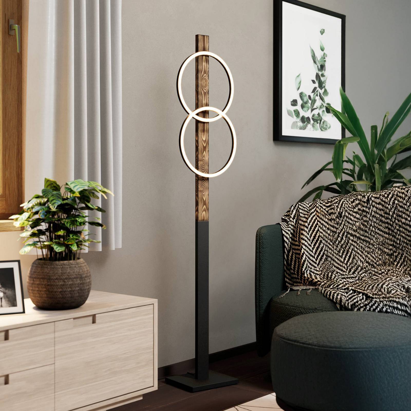LED-Stehlampe Boyal, braun, Höhe 150 cm, Holz, 2-flg. LED-Stehlampe Boyal, braun, Höhe 150 cm, Holz, 2-flg. von EGLO