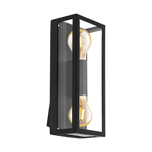 EGLO Außen-Wandlampe Alamonte 1, 2 flammige Außenleuchte, Wandleuchte aus Stahl verzinkt in Schwarz, Glas in Transparent, Fassung: E27, IP44 von EGLO