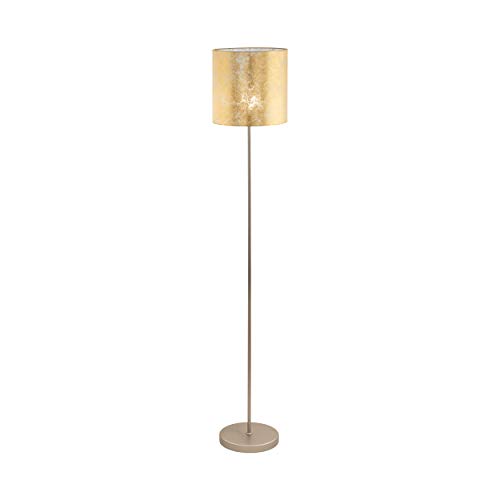 EGLO Stehlampe Viserbella, Vintage Stehleuchte, Standleuchte aus Stahl und Textil, Wohnzimmerlampe in Champagner, Gold, Lampe mit Tritt-Schalter, E27 Fassung von EGLO