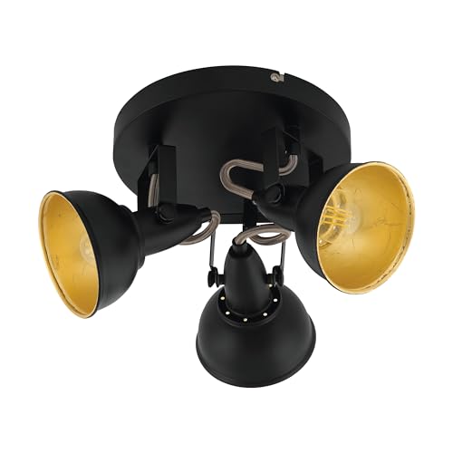 EGLO Deckenstrahler Thornton, Deckenlampe mit 3 Spots, Vintage Deckenleuchte Wohnzimmer, Retro Lampe Decke, Wohnzimmerlampe aus Metall in Schwarz Gold, E14 Fassung, Ø 21 cm von EGLO