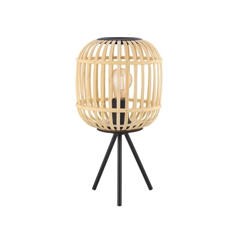 EGLO Tischlampe Bordesley, 1 flammige Tischleuchte Vintage, Natur, Boho, Hygge, Nachttischlampe aus Stahl in Schwarz und Holz in Naturfarben, Wohnzimmerlampe, Lampe mit Schalter, E27 Fassung von EGLO