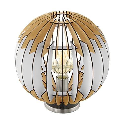 Tischleuchte weiß grau Holz Lamellen E27 Nachttisch Lampe Eglo Olmero 32848 von EGLO