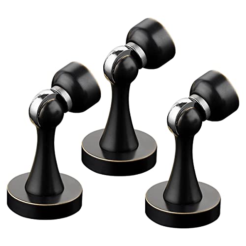 Türstopper, Magnetische Türstopper, Magnetischer Türstopper zur Wandmontage, Schwarz, Messing-Türstopper for den Boden, Türverschlüsse aus gebürstetem Satinnickel mit Schrauben for schwere Türen for K von EGMEWDGF