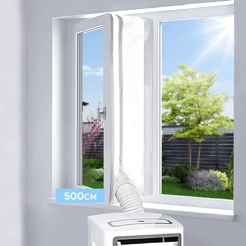 EGNBU 500CM Fensterabdichtung für Mobile Klimageräte, Klimaanlagen, Wäschetrockner, Ablufttrockner, Hot Air Stop zum Anbringen an Fenster, Dachfenster, Flügelfenster, Keine Bohrlöcher erforderlich von EGNBU