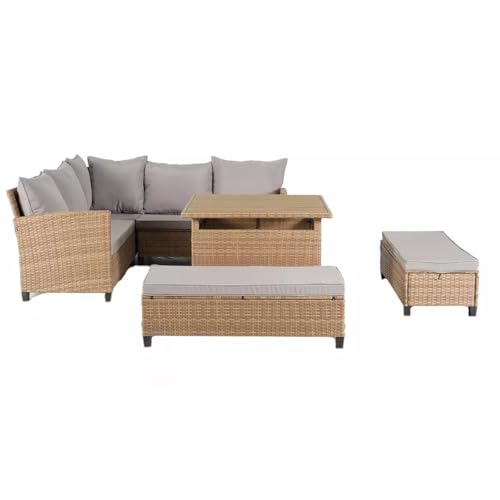 EGO INTERIORS Möbelset für Garten oder Terrasse – Sofa, 2 Bänke und quadratischer Tisch, Polyrattan, Santorini von EGO INTERIORS