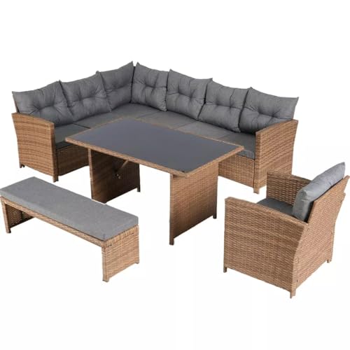 EGO INTERIORS Möbelset für Garten oder Terrasse – Sofa, Sessel, Bank + Tisch mit Glasplatte, inklusive Kissen, Polyrattan, Bali EGO INTERIORS Möbelset für Garten oder Terrasse – Sofa, Sessel, Bank + Tisch mit Glasplatte, inklusive Kissen, Polyrattan, Bali von EGO INTERIORS