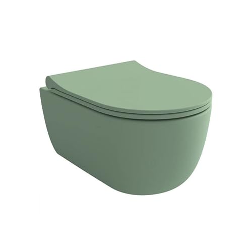 EGO INTERIORS Premium Design | Keramik Hänge-WC | MATTES MINZE-GRÜN | Klo ohne Spülrand | SilentClose-Absenkautomatik WC Sitz | Quick-Release-Scharniere | Wand-WC |grasgrün, smaragdgrün von EGO INTERIORS