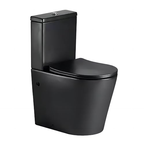 EGO INTERIORS Premium Design | Zweiteilige Toilette mit Spülkasten | schwarze Keramik | komplett Set | spülrandlos | Sitz mit SoftClose Absenkautomatik und Schnellverschluss | glatte Oberfläche von EGO INTERIORS