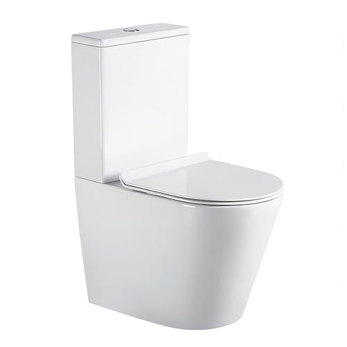 EGO INTERIORS Premium Design | Zweiteilige Toilette mit Spülkasten | weiße Keramik | komplettes Set | spülrandlos | Sitz mit SoftClose-Absenkautomatik und Schnellverschluss | glatte Oberfläche von EGO INTERIORS