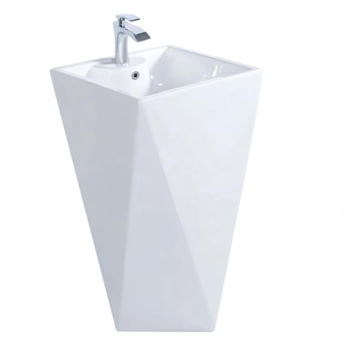 EGO INTERIORS Premium Line | 47x47x83cm Keramik Standwaschbecken mit Überlauf und Hahnloch, ohne Ventil | glänzendes Weiß | rechteckiger Standwaschtisch | antibakteriell und pflegeleicht von EGO INTERIORS