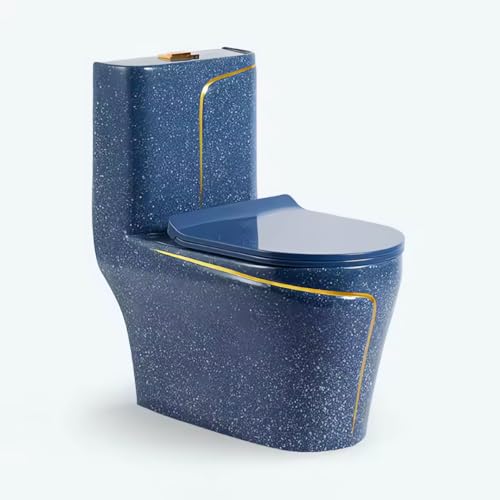 EGO INTERIORS Royalty Line | Einzelstück Boden-WC mit eingebautem Spülkasten | blau-goldene Keramik | randlos | Sitz mit Soft-Close-Absenkautomatik | Schnellverschluss-Scharniere von EGO INTERIORS