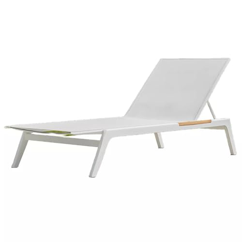 EGO INTERIORS Strandliege aus Aluminium und Teakholz, höhenverstellbar, 203x70x35 cm, UV-beständiges Texlin-Gewebe, Weiß, Horizon von EGO INTERIORS