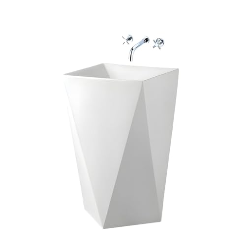 EGO INTERIORS Premium Line | 47x47x83cm Keramik Standwaschbecken ohne Hahnloch, Überlauf oder Ventil | glänzendes Weiß | rechteckiger Standwaschtisch | antibakteriell und pflegeleicht von EGO INTERIORS