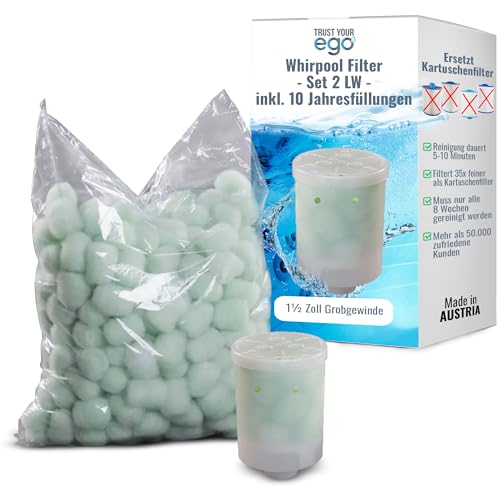 EGO³ Whirlpool Filter Set 2 LW 1½ Zoll Grobgewinde + 10 Jahresfüllungen – ersetzt Kartuschenfilter & Whirlpool Filterkartuschen – 300gr Filterbälle – Filter Made in EU (1 Behälter + 300g Filterbälle) von EGO3