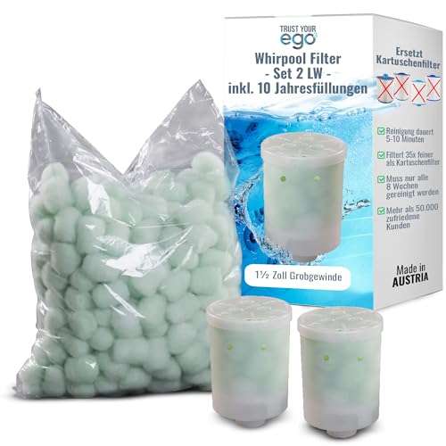 EGO3 Whirlpool Filter Set 2 LW 1½ Zoll Grobgewinde + 10 Jahresfüllungen – ersetzt Kartuschenfilter & Whirlpool Filterkartuschen – 300gr Filterbälle – Filter Made in EU (2 Behälter + 300g Filterbälle) von EGO3