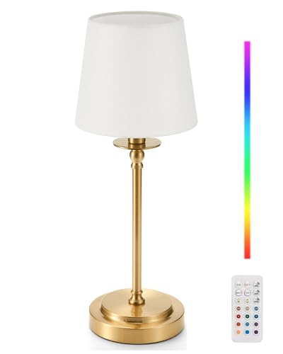 EGOBASIC Akku Tischlampe Aufladbar mit Fernbedienung, Kleine Tragbare Tischlampe Kabellos mit Timing, Dimmbar 12 RGB Farben, Esstisch Wohnzimmer Schlafzimmer Leinen Bedside Lamp Touch Dimmable von EGOBASIC