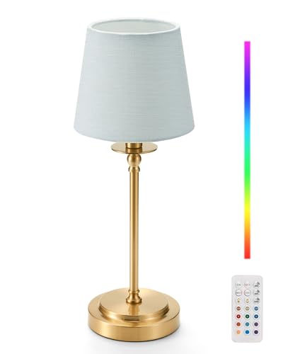 EGOBASIC Akku Tischlampe Aufladbar mit Fernbedienung, Kleine Tragbare Tischlampe Kabellos mit Timing, Dimmbar 12 RGB Farben, Esstisch Wohnzimmer Schlafzimmer Leinen Bedside Lamp Touch Dimmable von EGOBASIC