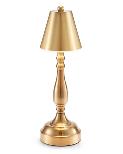 EGOBASIC Akku Tischlampe Kabellos, Kleine Messing Led Tischlampe mit Touch Dimmbar, Tischleuchte Kabellos Outdoor für Esstisch Wohnzimmer Schlafzimmer Nachttischlampe von EGOBASIC