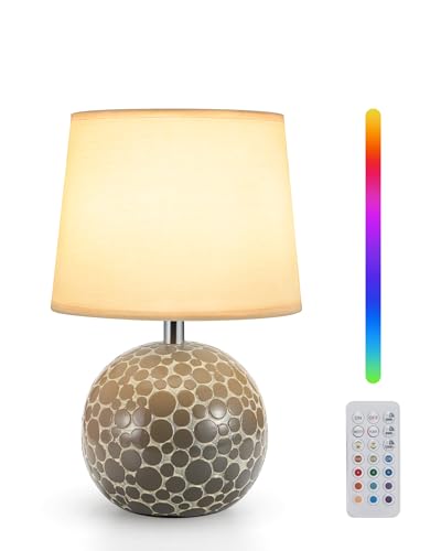 EGOBASIC Ceramic Table Lamp Akku Tischlampe Aufladbar mit Fernbedienung, Kleine Tischlampe Kabellos mit Timing, Dimmbar 12 RGB Farben, Tischleuchte für Esstisch Wohnzimmer Schlafzimmer von EGOBASIC