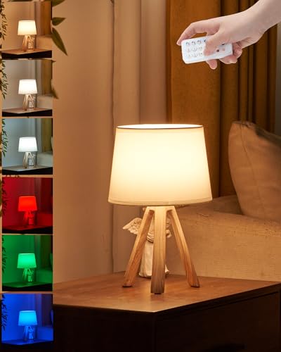 EGOBASIC Kabellose Tischlampe mit Timer & Dimmer, Aufladbare Akku, Fernbedienung Nachttischlampe mit Weißem Stoffschirm, Kleine Tripod Lampe für Schlafzimmer, Wohnzimmer, Büro, Beistelltisch von EGOBASIC