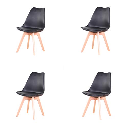 EGOONM 4er Set stühle Esszimmerstühle mit Massivholz Buche Bein, Retro Design Gepolsterter Stuhl Küchenstuhl Holz (Schwarz) von EGOONM