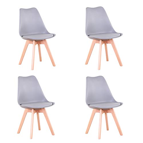 EGOONM 4er Set Stühle Esszimmerstühle mit Massivholz Buche Bein, Retro Design Gepolsterter Stuhl Küchenstuhl Holz (Grau) von EGOONM