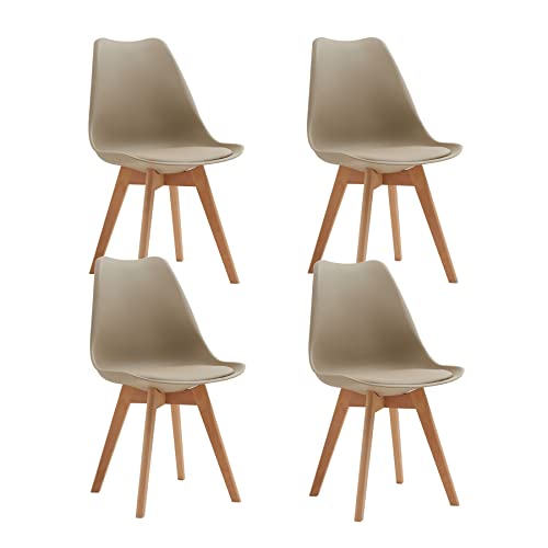 EGOONM 4er Set stühle Esszimmerstühle mit Massivholz Buche Bein, Retro Design Gepolsterter Stuhl Küchenstuhl Holz (Braun) von EGOONM