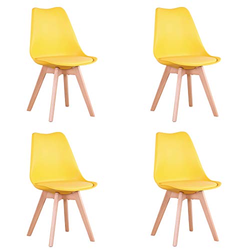 EGOONM 4er Set Stühle Esszimmerstühle mit Massivholz Buche Bein, Retro Design Gepolsterter Stuhl Küchenstuhl Holz (Gelb) von EGOONM