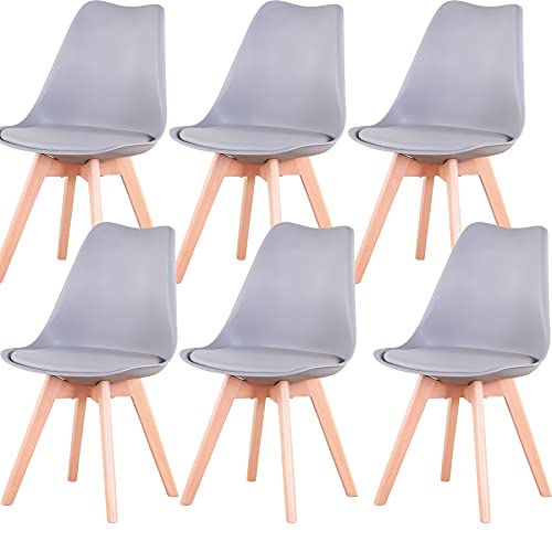 EGOONM 6er Set stühle Esszimmerstühle mit Massivholz Buche Bein, Retro Design Gepolsterter Stuhl Küchenstuhl Holz, Grau von EGOONM
