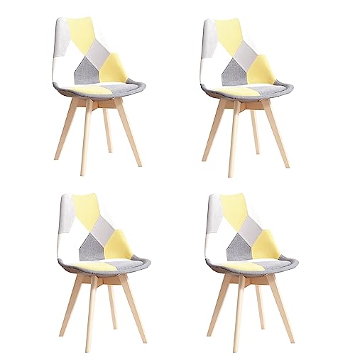 EGOONM 4er Set Skandinavischen Esszimmerstühlen, Gepolstert, Retro-Stühle, Moderne Küchenstühle mit Leinenstoff überzogen (Gelb) von EGOONM