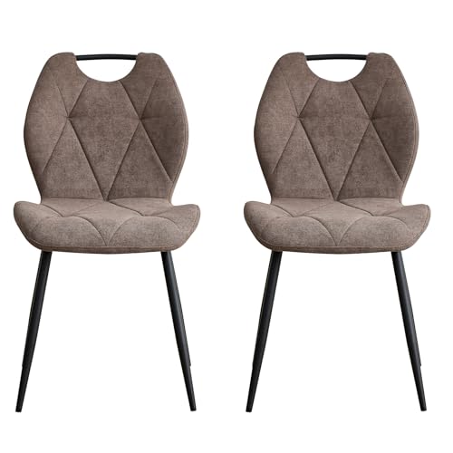 EGOONM 2er Set Esszimmerstühle aus Stoff, Mid-Century Modern Küchenstühle mit Gepolsterter Rückenlehne und Sitzfläche für Küche, Schlafzimmer, Wohnzimmer (Braun) von EGOONM