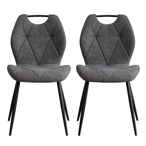 EGOONM 2er Set Esszimmerstühle aus Stoff, Mid-Century Modern Küchenstühle mit gepolsterter Rückenlehne und Sitzfläche für Küche, Schlafzimmer, Wohnzimmer (Dunkelgrau) von EGOONM