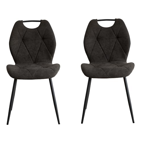 EGOONM 2er Set Esszimmerstühle aus Stoff, Mid-Century Modern Küchenstühle mit gepolsterter Rückenlehne und Sitzfläche für Küche, Schlafzimmer, Wohnzimmer (Schwarz) von EGOONM