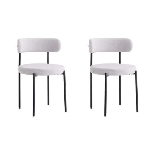 EGOONM 2er Set Mid Century Modern Esszimmerstühle (Teddy-Stoff), Gepolsterte Küchenstühle mit Schwarzen Metallbeinen für Esszimmer, Wohnzimmer, Schlafzimmer, etc. (Grau) von EGOONM