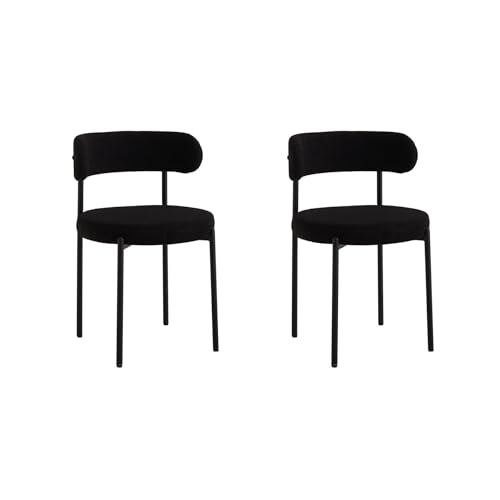 EGOONM 2er Set Mid Century Modern Esszimmerstühle (Teddy-Stoff), Gepolsterte Küchenstühle mit Schwarzen Metallbeinen für Esszimmer, Wohnzimmer, Schlafzimmer, etc. (Schwarz) von EGOONM