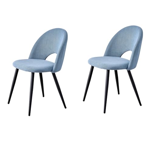 EGOONM 2er-Set Moderne Küchenstühle, Gepolsterte Samt-Esszimmerstühle mit Hohler Rückenlehne und Metallfüßen für Esszimmer, Wohnzimmer, Schlafzimmer, Arbeitszimmer, etc. (Blau-Kurzflor) von EGOONM