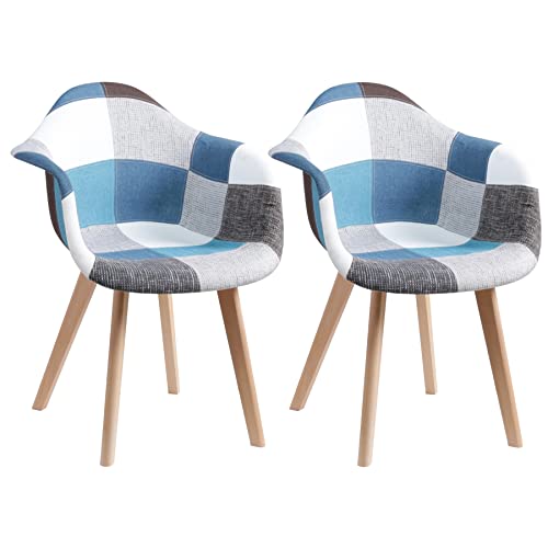 EGOONM 2er Set Patchwork-Stühlen, Esszimmerstühle aus Leinen, ideal für Esszimmer, Wohnzimmer, Café, etc. (Blau) von EGOONM