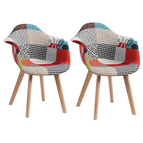 EGOONM 2er Set Patchwork-Stühlen, Esszimmerstühle aus Leinen, ideal für Esszimmer, Wohnzimmer, Café, etc. (Rot) von EGOONM