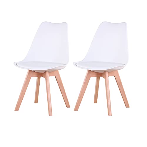 EGOONM 2er Set skandinavischen Esszimmerstühlen, gepolsterte Retro-Stühle für Küche/Bürostuhl mit Beinen aus massivem Buchenholz (Weiß) von EGOONM