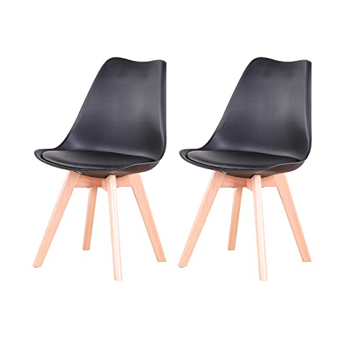 EGOONM 2er Set skandinavischen Esszimmerstühlen, gepolsterte Retro-Stühle für Küche/Bürostuhl mit Beinen aus massivem Buchenholz (schwarz) von EGOONM