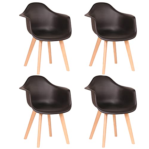 EGOONM 4er Set Esszimmerstühle Armlehne Retro Stuhl Holzbeinen Stuhl im Nordischen Stil-Schwarz von EGOONM