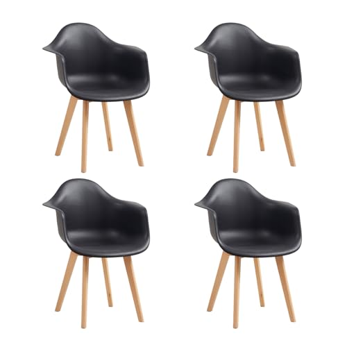 EGOONM 4er Set Esszimmerstühle Armlehne Retro Stuhl Holzbeinen Stuhl im Nordischen Stil-Schwarz von EGOONM