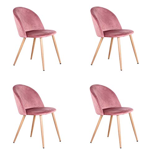 EGOONM 4er Set Esszimmerstühle Küchenstühle Samt Weich Kissen Sitz und Rücken Mit Hölzernen Metallbeinen Küche Stühle, Rosa von EGOONM