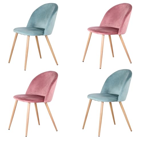 EGOONM 4er Set Esszimmerstühle Küchenstühle Samt Weich Kissen Sitz und Rücken Mit Hölzernen Metallbeinen Küche Stühle (Grün+Rosa, 4er Set) von EGOONM