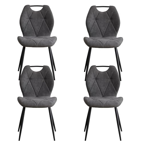 EGOONM 4er Set Esszimmerstühle aus Stoff, Mid-Century Modern Küchenstühle mit gepolsterter Rückenlehne und Sitzfläche für Küche, Schlafzimmer, Wohnzimmer (Dunkelgrau) von EGOONM