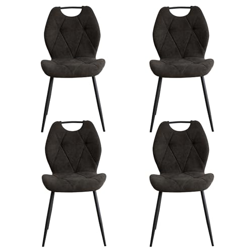 EGOONM 4er Set Esszimmerstühle aus Stoff, Mid-Century Modern Küchenstühle mit gepolsterter Rückenlehne und Sitzfläche für Küche, Schlafzimmer, Wohnzimmer (Schwarz) von EGOONM