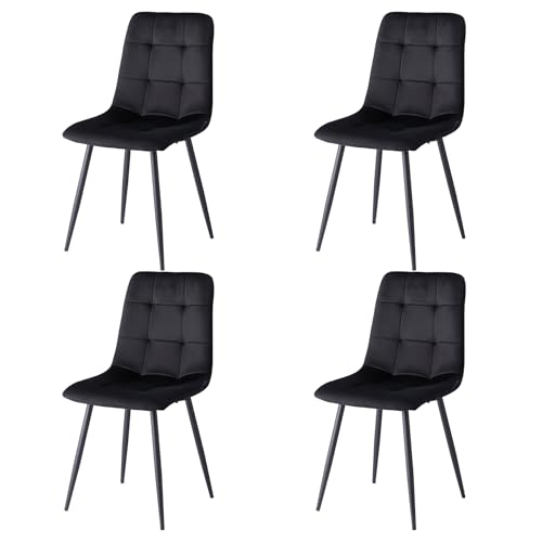 EGOONM 4er Set Esszimmerstuhl aus Holland Velours, Moderne Gepolsterte Küchenstühle mit Metallbeinen für Wohnzimmer, Esszimmer, Schlafzimmer (Schwarz) von EGOONM