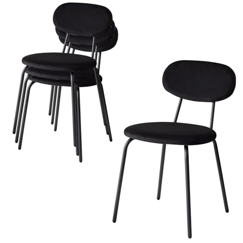 EGOONM 4er Set Mid Century Modern Esszimmerstühle, Gepolsterte Küchenstühle mit Schwarzen Metallbeinen für Esszimmer, Wohnzimmer, Schlafzimmer, Arbeitszimmer, etc. (Schwarz) von EGOONM