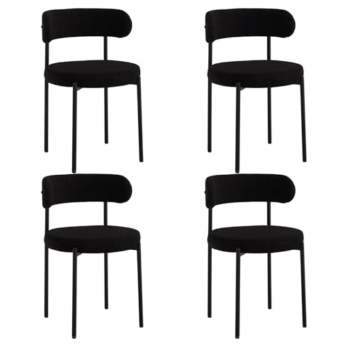 EGOONM 4er Set Mid Century Modern Esszimmerstühle (Teddy-Stoff), Gepolsterte Küchenstühle mit Schwarzen Metallbeinen für Esszimmer, Wohnzimmer, Schlafzimmer, etc. (Schwarz) von EGOONM